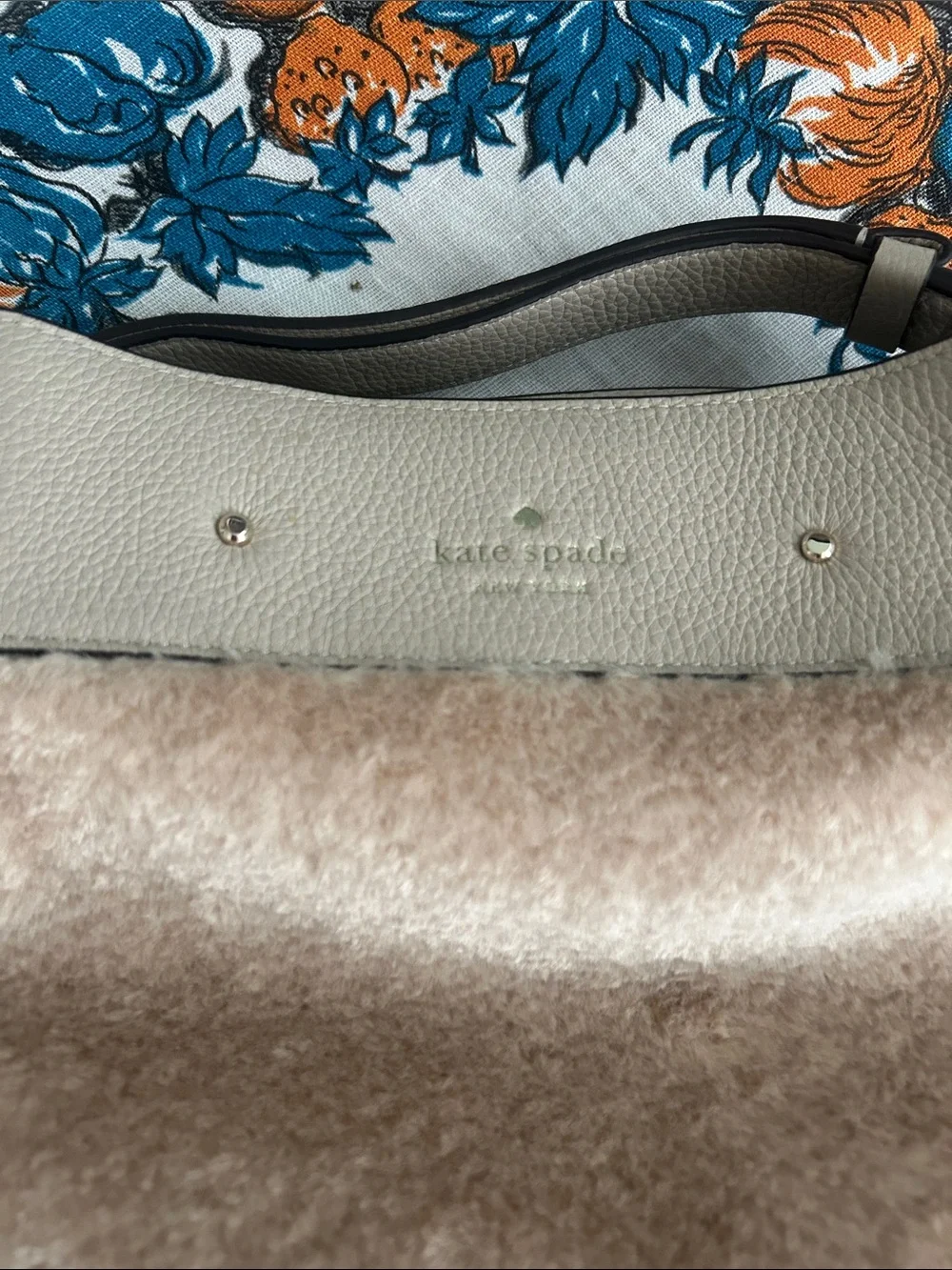 kate spade Soft Beige Shearling Shoulder Bag with Leather Trim